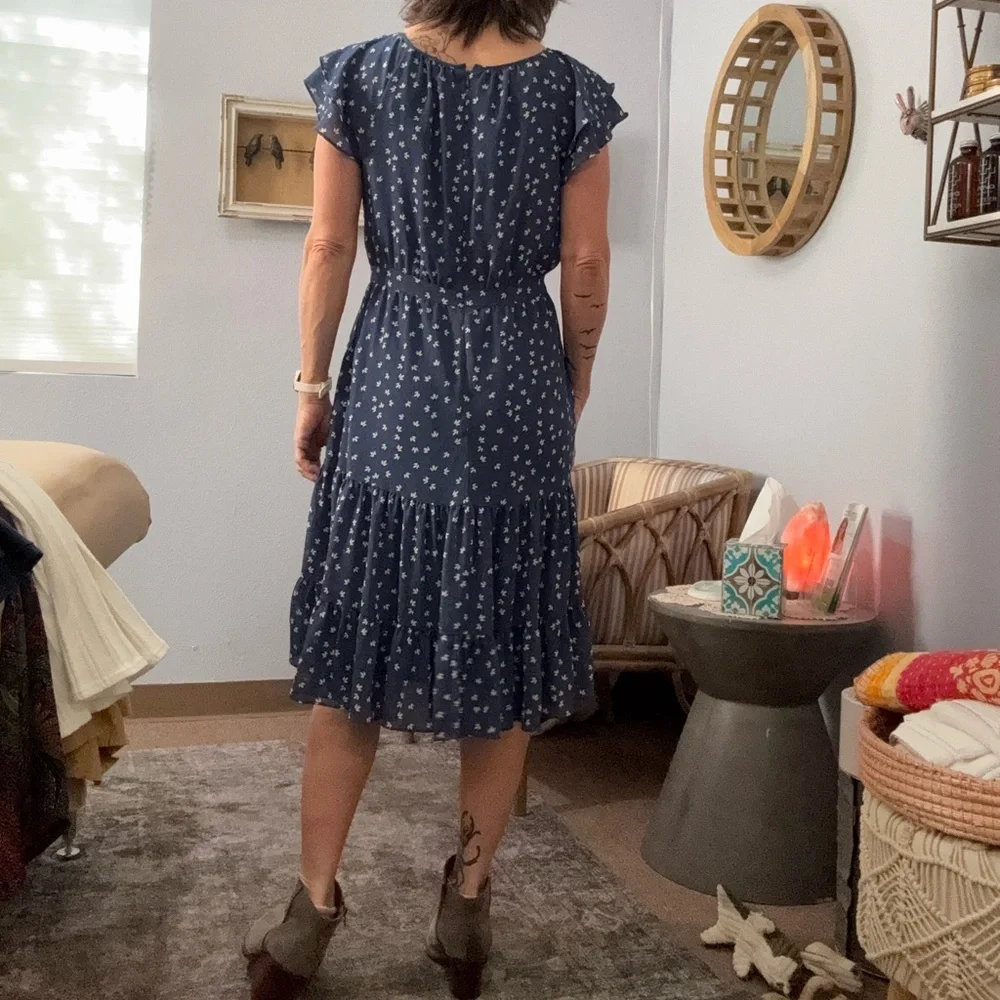 J. Crew blue floral tiered midi peasant dress size 6